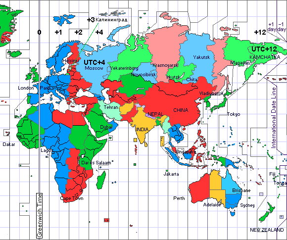 Новая карта Часовых зон России по отношению к часовым зонам мира с 27 марта 2011 Александр Кривенышев World Time Zone 