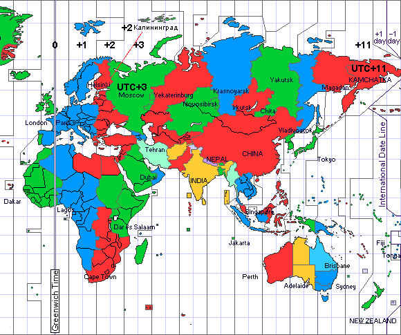 Старая карта Часовых зон России по отношению к часовым зонам мира до 27 марта 2011 Александр Кривенышев World Time Zone