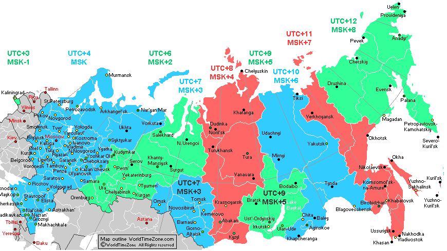 Новая карта Часовых зон России в соответствии с часовыми зонами мира с 27 марта 2011 Александр Кривенышев World Time Zone