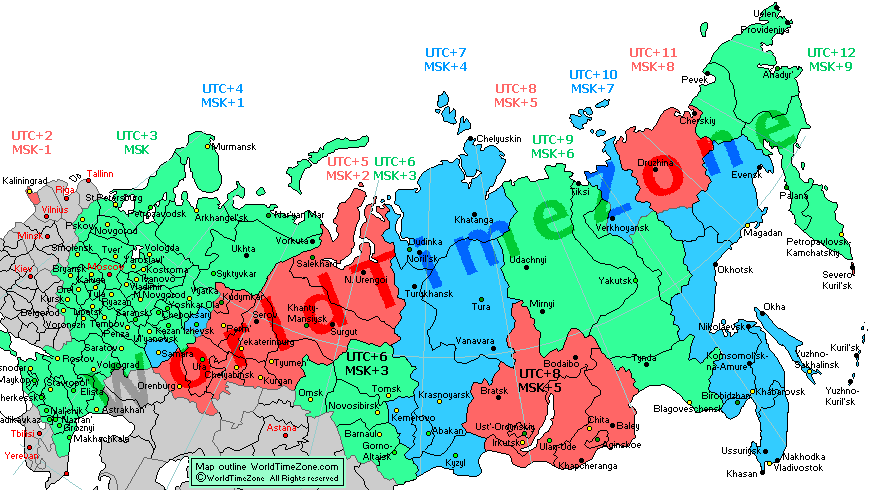 New Russia time zones map after October 26 2014 World Time Zone