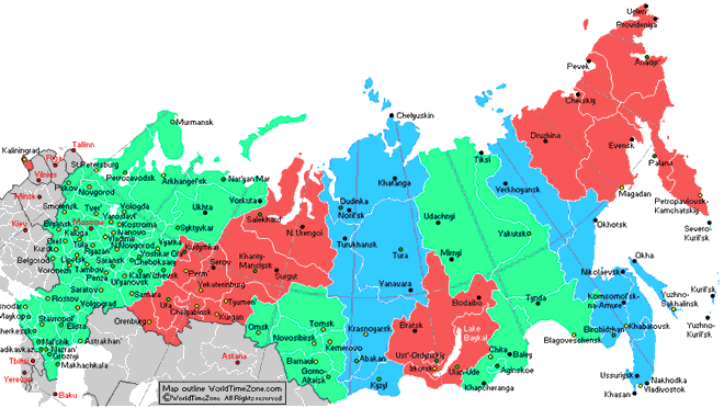 New map of Time Zones of Russia after March 28 2010