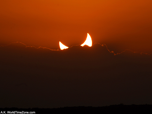 Red Devil Horns or Solar Horns Sunset during Annular Solar Eclipse in Araruna, Brazil photo taken by Alexander Krivenyshev in Araruna, Brazil WorldTimeZone