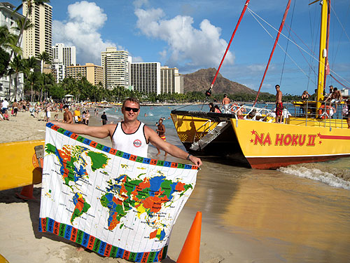 WorldTimeZone map on cloth Waikiki Beach Oahu Hawaii