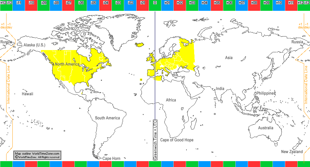 Daylight Saving Time DST Summer Time in 1918 map presentation arranged by WorldTimeZone