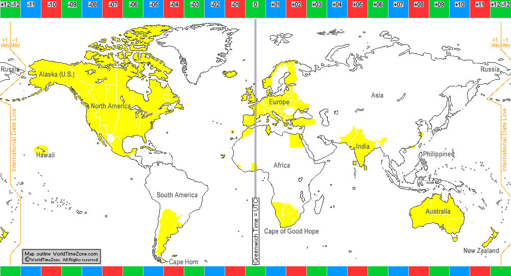 Daylight Saving Time DST Summer Time in 1942-1943 map presentation arranged by WorldTimeZone