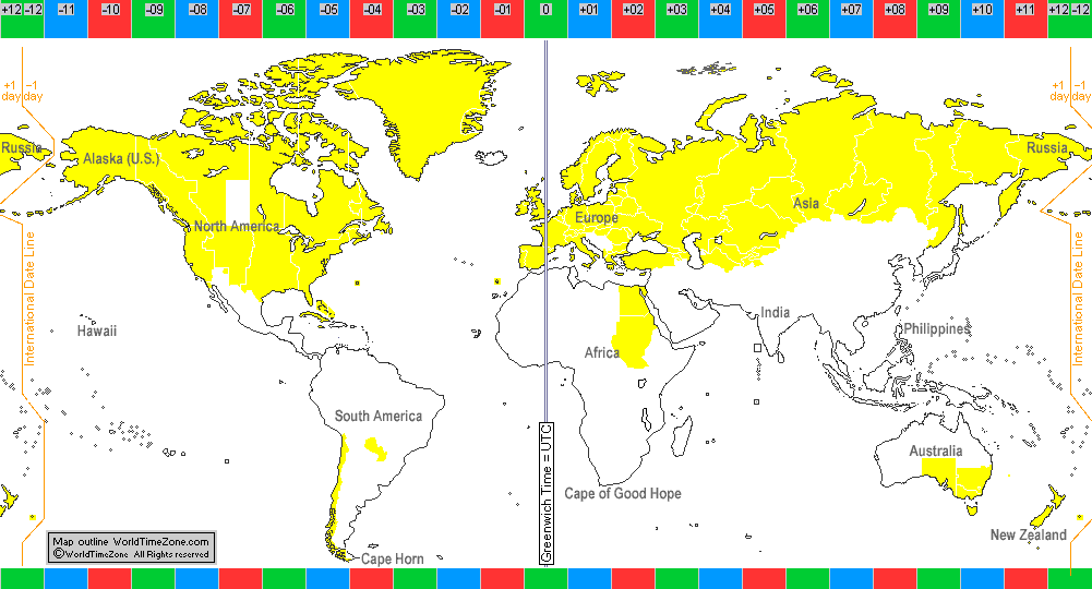 Daylight Saving Time Summer Time DST of the world 1981 map presentation arranged by WorldTimeZone