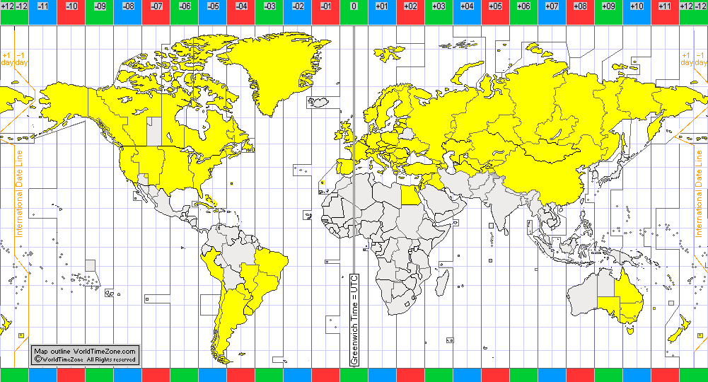Daylight Saving Time Summer Time DST of the world 1990 map presentation arranged by WorldTimeZone
