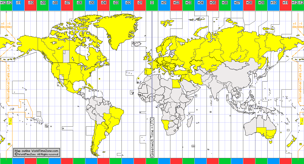 Daylight Saving Time DST Summer Time in 2000 map presentation arranged by WorldTimeZone