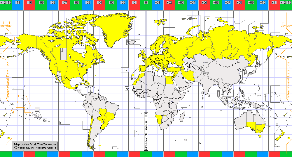 Daylight Saving Time Summer Time DST of the world 2010 map presentation arranged by WorldTimeZone