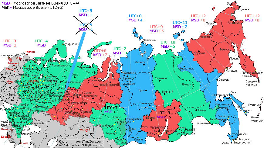 Карта часовых поясов казахстана