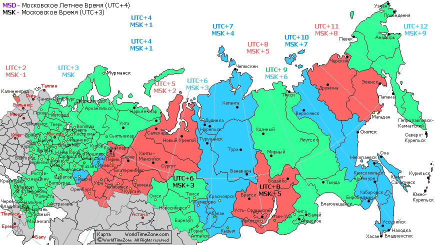 Старая Карта Часовых Поясов России  стандартное зимнее время до 28 марта 2010 Александр Кривенышев World Time Zone