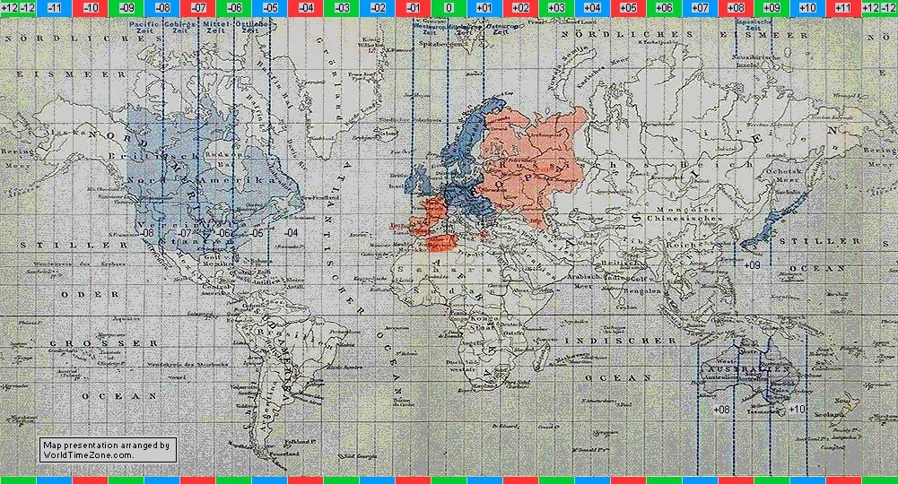 standard time zone chart of the world 1894 1897 map presentation arranged by WorldTimeZone