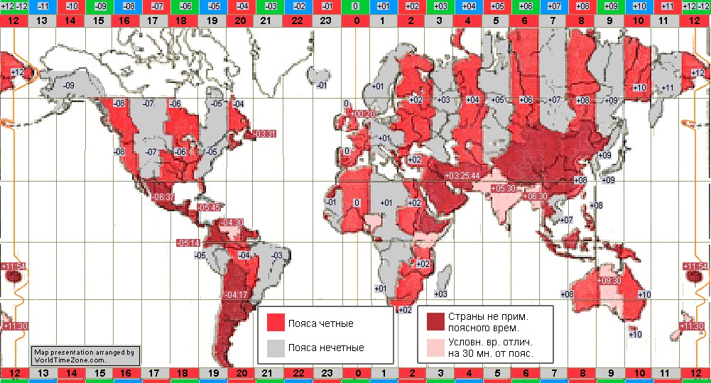 standard time zone chart of the world 1919 map presentation arranged by WorldTimeZone