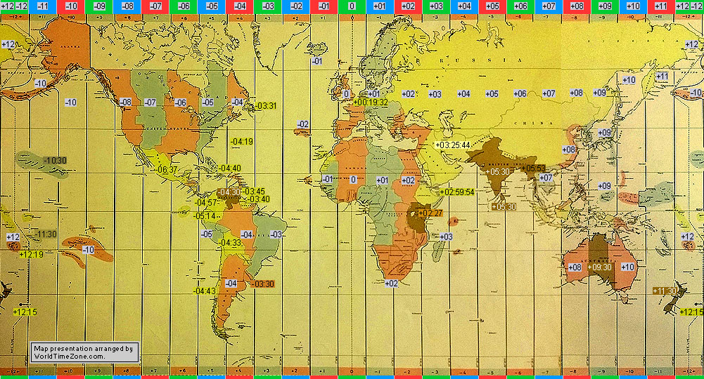 standard time zone chart of the world 1921 map presentation arranged by WorldTimeZone