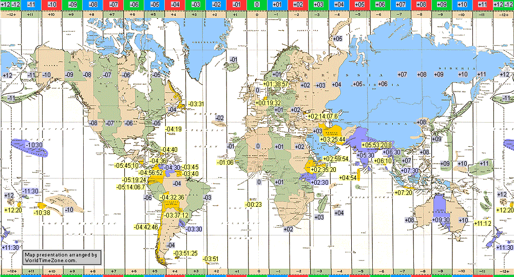 standard time zone chart of the world 1927 map presentation arranged by WorldTimeZone
