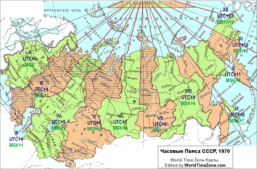 USSR time zones map in  1960 1970 1970 карта часовые пояса СССР 1960 год стандартные часовые пояса СССР 1970 год