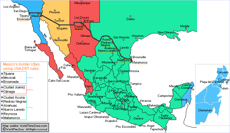 Mexico time zones map in 2015 Mexico mapa de husos horarios