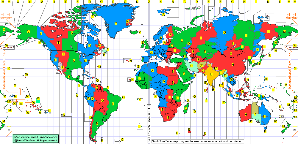 Military time zone chart of the World