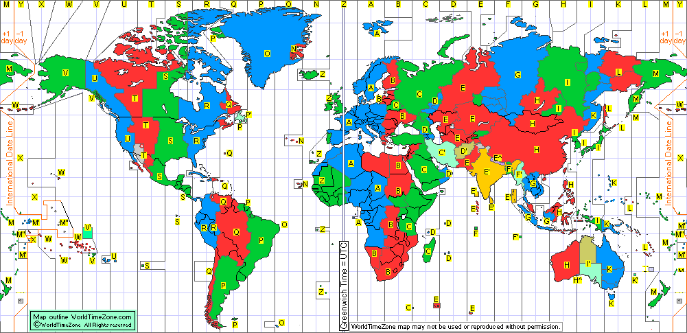 Military time zone chart of the World - World Map of Time Zones