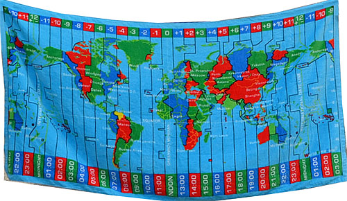  World Time Zones beach towel - soft velour Caribbean blue by worldtimezone