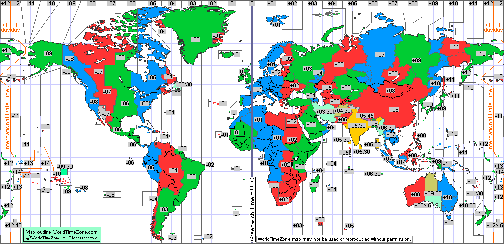 gmt time zone map Standard Time Zone Chart Of The World From World Time Zone