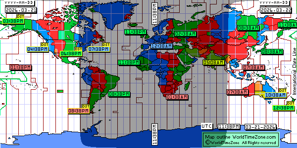 Day Night map Earth and local time around the world from WorldTimeZone