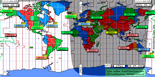 Day Night map Earth and local time around the world from WorldTimeZone