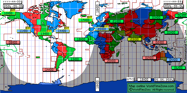 Day Night map Earth and local time around the world from WorldTimeZone