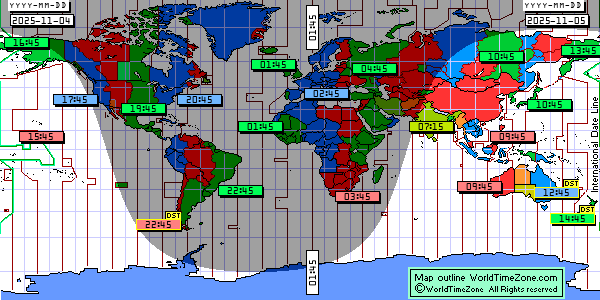 Day Night map Earth and local time around the world from WorldTimeZone