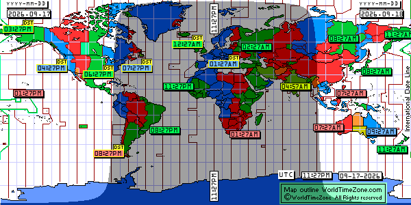 Day Night map Earth and local time around the world from WorldTimeZone