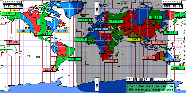 Day Night map Earth and local time around the world from WorldTimeZone