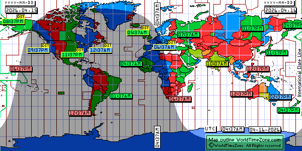 Day Night map Earth and local time around the world from WorldTimeZone