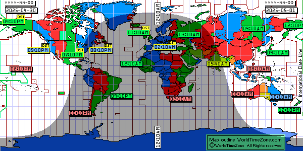 Day Night map Earth and local time around the world from WorldTimeZone