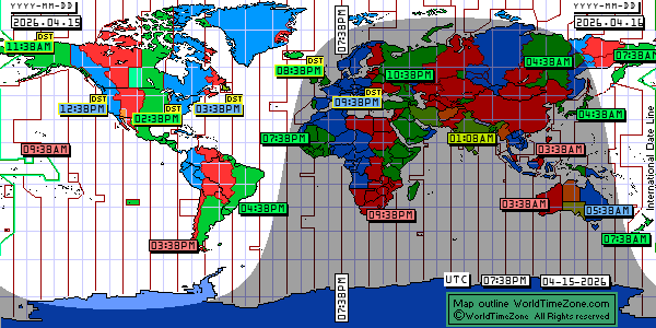 Day Night map Earth and local time around the world from WorldTimeZone