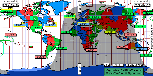 Day Night map Earth and local time around the world from WorldTimeZone