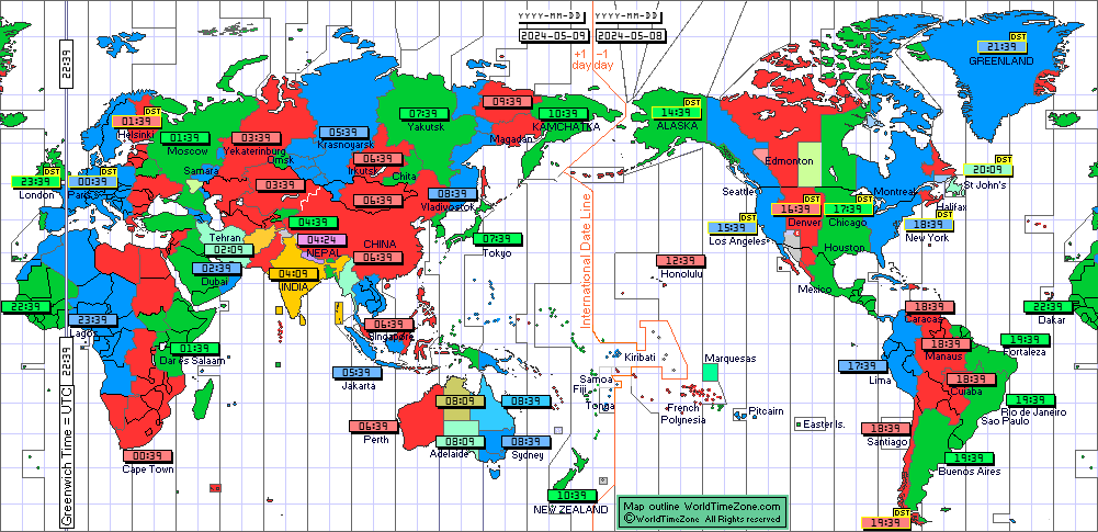 Labe Blænding influenza Pacific centered World Time Zones Map and current time- 24 hour format
