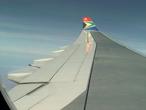 South African Airways flight over Angola Africa.