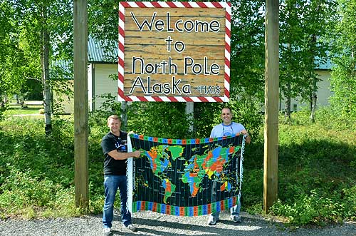 Welcome to North Pole sign with WorldTimeZone canga Fairbanks Borough Alaska photo Alexander Krivenyshev WorldTimeZone