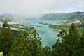 Sete Cidades green Lagoa Verde and blue Lagoa Azul crater lakes Azores