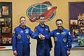 Soyuz TMA-02M / Expedition 28 to the International Space Station crew: NASA Flight Engineer Mike Fossum, Soyuz Commander Sergei Volkov and Japan Aerospace Exploration Agency (JAXA) Flight Engineer Satoshi Furukawa are seen during a press conference at the Cosmonaut Hotel in Baikonur, Kazakhstan