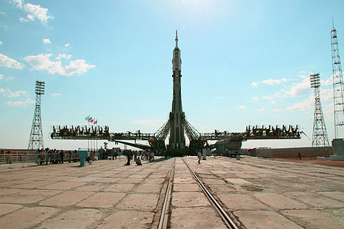 Soyuz Rocket is erected into position at the launch pad at Baikonur Cosmodrome Baikonur cosmodrome tour