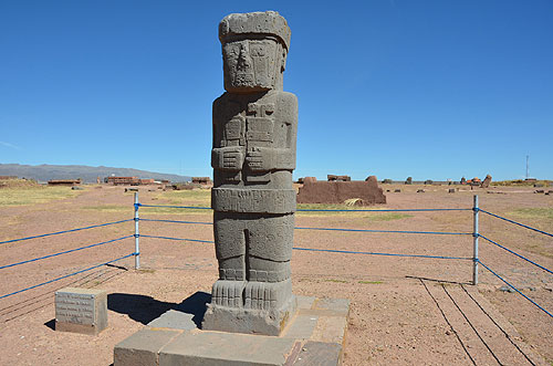 Monolito Ponce 3 meters height Kalasasaya temple Tiwanaku Bolivia UNESCO World Heritage Site worldtimezone travel
