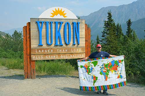 Welcome to the Yukon sign with with WorldTimeZone canga Yukon Territory Canada photo Alexander Krivenyshev WorldTimeZone