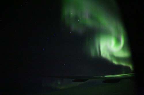 Big Dipper (Ursa Major) and Aurora Borealis from the air Photo Alexander Krivenyshev WorldTimeZone