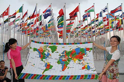 Shanghai World EXPO 2010 pavilions world flags