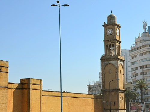 Old clock tower in the center of the Madina, Casablanca, Morocco Photo Alexander Krivenyshev WorldTimeZone