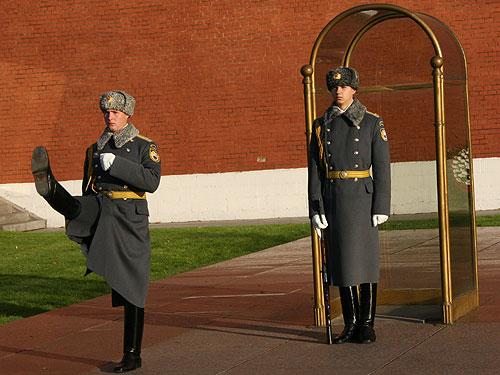 Changing of the Guard at the Tomb of the Unknown Soldier in Alexander Garden Kremlin Wall Moscow