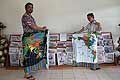 Samoa Observer staff posing with WorldTimeZone sarong Apia Upolu Samoa