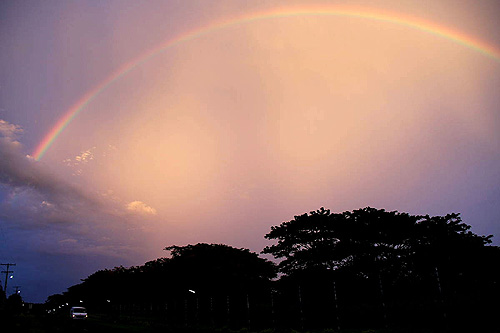 Sunrise Rainbow 2 min after sunrise Upolu Samoa photo Alexander Krivenyshev WorldTimeZone