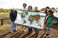 Visitors and local Rapanui people with World Time Zone Kanga Easter Island before Total Solar Eclipse